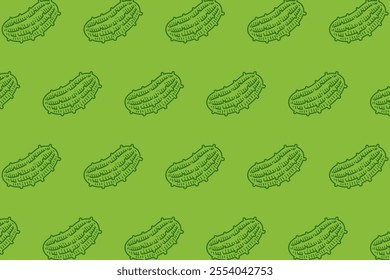 doodle green pickles vegetable pattern on green background. pickles line art vector seamless pattern background. hand drawn pickled cucumber seamless pattern. seamless pattern of pickles background