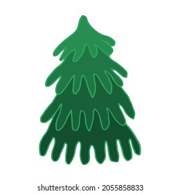 Doodle green tree spruce line art. Hand drawn vector illustration. Forest pine. Christmas winter graphics simple sketch. Isolated design element.