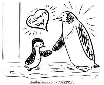 Doodle greeting card - Fathers day - penguins - dad and son