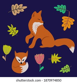 Tarjeta de saludo Doodle con zorro. Ilustración de material vectorial. EPS 10