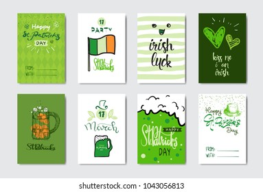 Doodle Greeting Cards For Happy St. Patrick Day Irish Holiday Decoration Banner Concept Vector Illustration