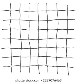 Doodle grid from cross lines. Square doodle background. Outline cross pattern. Check lines design for prints. Hand drawn curve cross lines. Vector illustration