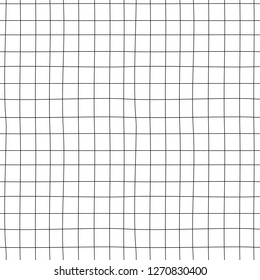 Doodle grid vector pattern. Hand drawn cell seamless background. Asbtract lines. Memphis style texture