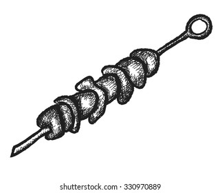 doodle grilled kebab, vector illustration icon