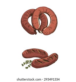 doodle grilled sausages isolated on the white background, excellent vector illustration, EPS 10