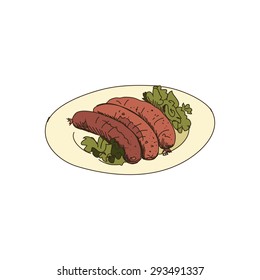 doodle grilled sausages isolated on the white background, excellent vector illustration, EPS 10