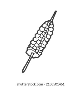 Doodle grilled sticks of corn. Mexican food. Sketchy hand-drawn vector illustration. Street food. Fast food