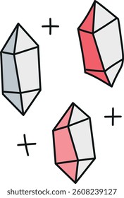 doodle groovy boho easter clip art. Three stylized crystals in different colors and shapes. in color line style