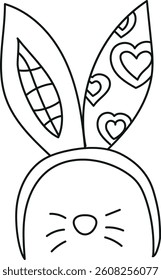 doodle groovy boho easter clip art. Cute bunny ears with hearts for coloring or decoration. in thin line style
