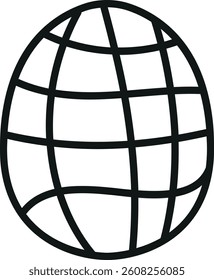 doodle groovy boho easter clip art. Abstract globe outline in black with grid lines, symbolizing global connection. in thin line style