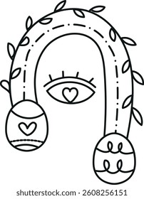 doodle groovy boho easter clip art. Line art design featuring an eye and decorative elements. in thin line style