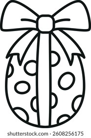 doodle groovy boho easter clip art. Easter egg with polka dots and a decorative bow. in thin line style