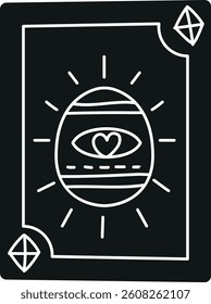 doodle groovy boho easter clip art. Mystical card featuring an eye, heart, and radiant design elements. in glyph black style