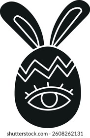 doodle groovy boho easter clip art. Easter egg design featuring bunny ears and an eye motif. in glyph black style