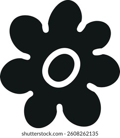 doodle groovy boho easter clip art. Black flower silhouette with a central white circle design. in glyph black style