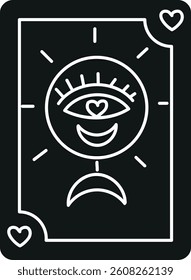 doodle groovy boho easter clip art. Graphic illustration of an eye with a heart and moon design. in glyph black style