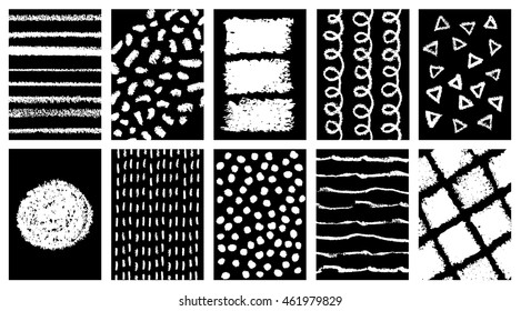 Doodle grunge posters set. Chalk board textures. Hand drawn crayon patterns. Design elements. Wedding invitation, birthday, Valentines day card, party poster, corporate identity. Vector illustration