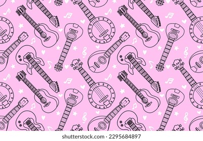 Doodle Guitar seamless pattern. vector illustration