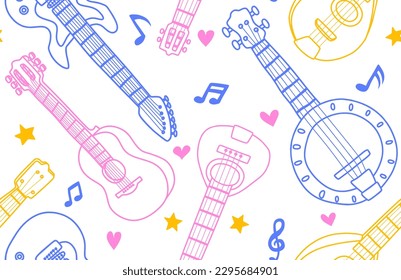 Doodle Guitar seamless pattern. vector illustration