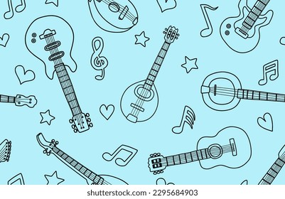 Doodle Guitar seamless pattern. vector illustration