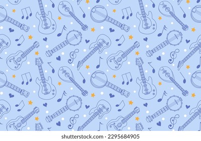 Doodle Guitar seamless pattern. vector illustration