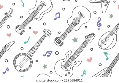 Doodle Guitar seamless pattern. vector illustration