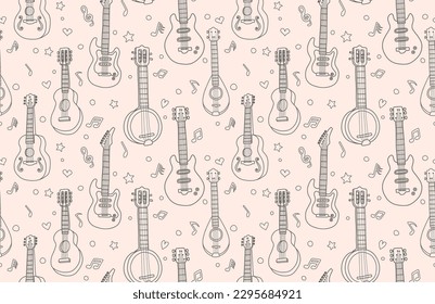 Doodle Guitar seamless pattern. vector illustration