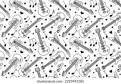 Doodle Guitar seamless pattern. vector illustration