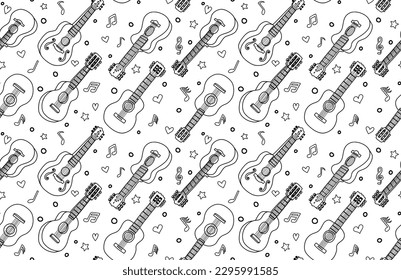 Doodle Guitar seamless pattern. vector illustration