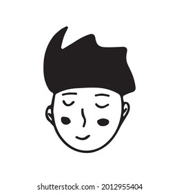 Doodle guy face. Black and white vector isolated illustration logo. Smiling man. Student or teenage