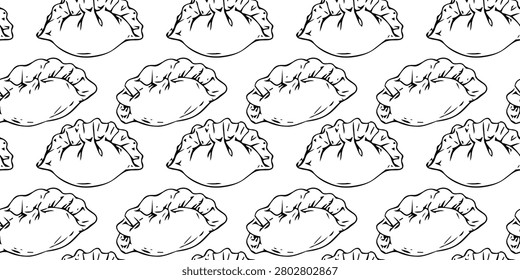 doodle gyoza seamless pattern cute japanese dumpling illustration vector design
