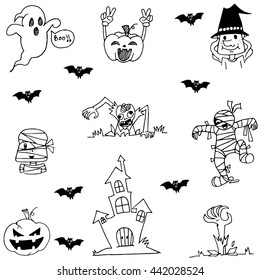 Doodle of Halloween character flat black white vector