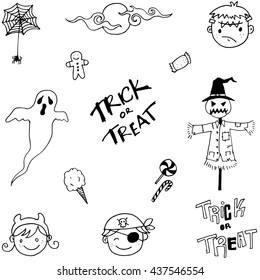 Doodle of halloween ghost and face illustration