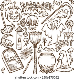 doodle halloween icon sets stock vector outline illustration