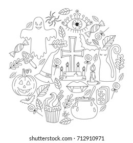 Doodle halloween icons drawn vector set