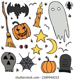 Doodle halloween icons. Halloween vector background