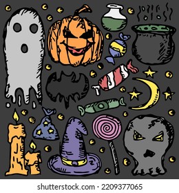 Iconos de doodle halloween. Fondo vectorial de Halloween