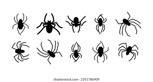 Doodle halloween scary black silhouette spider