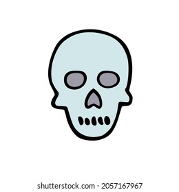 Doodle Halloween scull. Color Skeleton isolated on white background. Hand-drawn cute scary cranium. Mystical sketch character. Vector bone illustration for spooky autumn holidays, The day of the Dead