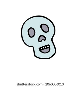 Doodle Halloween scull. Laughing Skeleton isolated on white background. Hand-drawn scary cranium. Mystical sketch character. Vector bone illustration for spooky autumn holidays, The day of the Dead