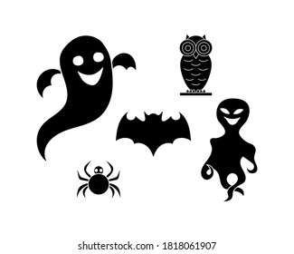 Doodle halloween set animals icon isolated on white. Stencil art. Sketch vector stock illustration. EPS 10