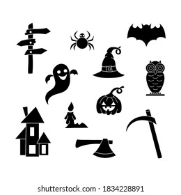 Doodle halloween set icon isolated on white. Hand drawing art. Stenci vector stock illustration. EPS 10