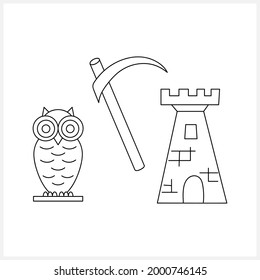 Doodle halloween set icon isolated on white. Hand drawing line art. Sketch vector stock illustration. EPS 10