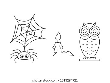 Doodle halloween set ison isolated on white. Hand drawing line art. Sketch vector stock illustration. EPS 10