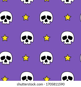 Doodle halloween skulls seamless pattern