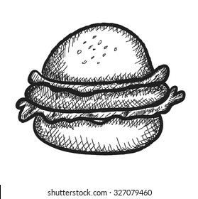 doodle hamburger, burger, vector illustration
