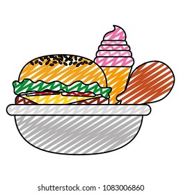 doodle hamburger with ice cream cone and thigh in the bowl