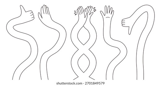 Conjunto flexível do gesto do braço da mão do doodle. Coleção Abstrata de Mão Longa