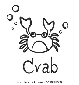 Doodle hand draw of crab and bubble vector cartoon illustration.