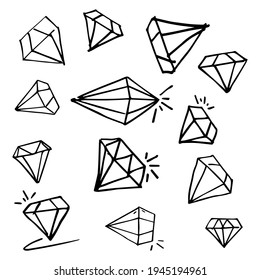 Doodle hand draw diamond set, vector illutration.